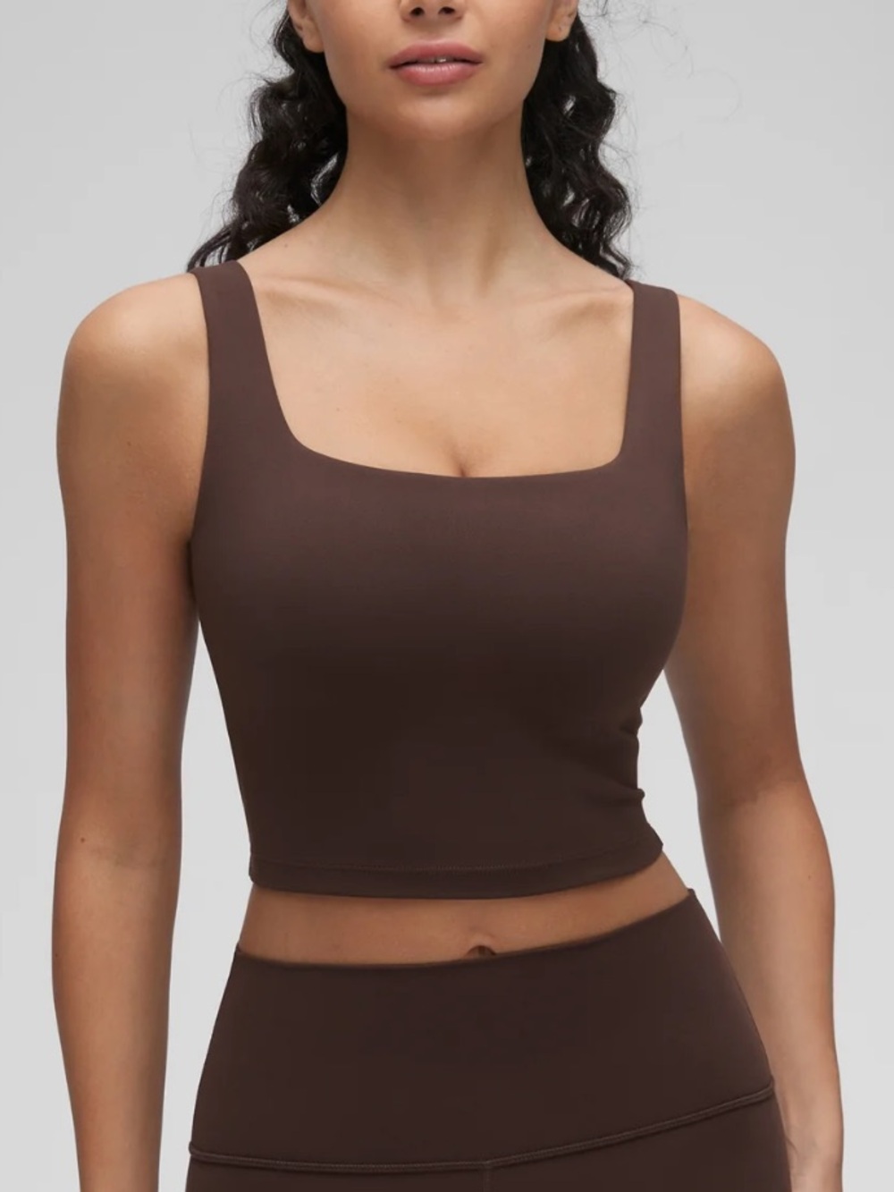 CRZ Butterluxe Square Neck Top Built in  Bra Hot Fudge Brown XS New